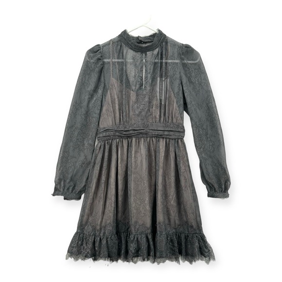 French Connection Dresses & Skirts - French Connection Dayo Lace Dress Womens 0 Dayo Black Print Sheer Lined NWT‎